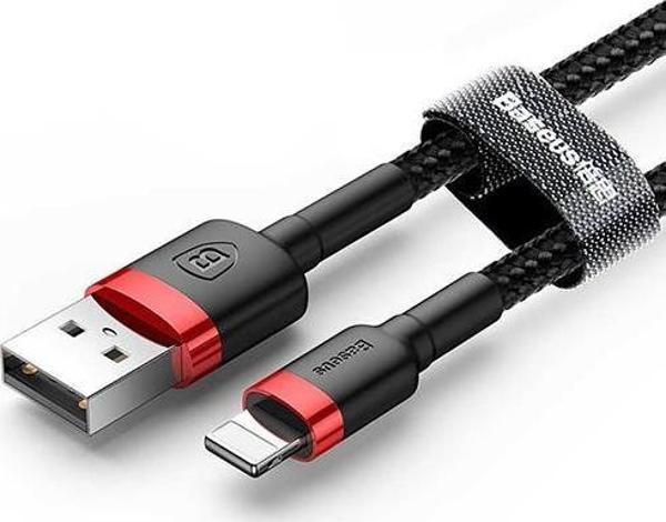 Baseus Lightning 1 Metre Kevlar Kablo Siyah-Kırmızı - Image 1