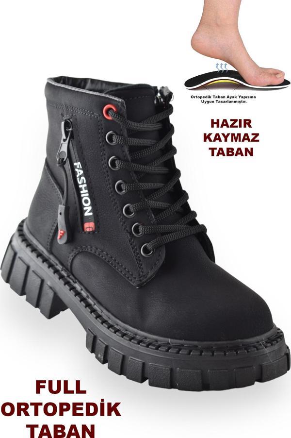 233 Günlük Bağcıklı Fermuarlı Kız Çocuk Bot Ayakkabı Postal Çizme  - Image 1