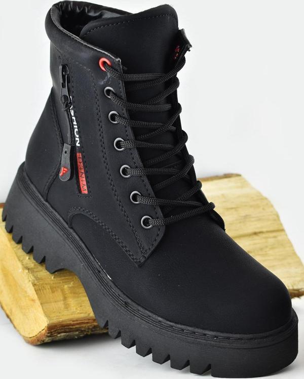 787 Günlük Bağcıklı Fermuarlı Siyah Kadın Bot Ayakkabı Kışlık Kız Çocuk Bot - Image 1