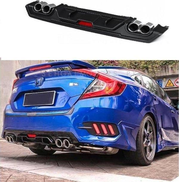 Honda Civic Uyumlu Fc5 Turbo Difüzör 2017 Arka Tampon Eki Siyah - Image 1
