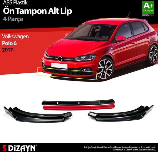 Volkswagen Polo Uyumlu 6 ABS Plastik Ön Tampon Alt Lip Kırmızı Ekli 4 Parça. 2017 Üzeri A+Kalite Parça - Image 1