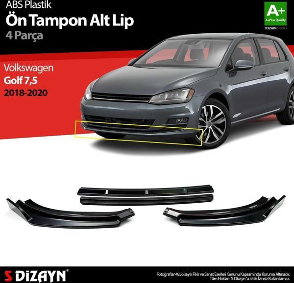 Volkswagen Golf Uyumlu 7,5 ABS Plastik Ön Tampon Alt Lip Siyah Ekli 4 Parça. 2018-2020 A+Kalite Parça - Image 1