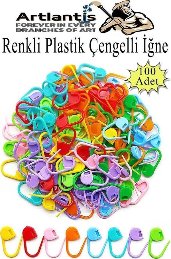 Plastik Çengelli İğne 100 lü 1 Paket Örgü Ayracı Renkli Oval Çengelli İğne Klips İlmek Sabitleyici Belirleyici İp Tutucu - Image 1