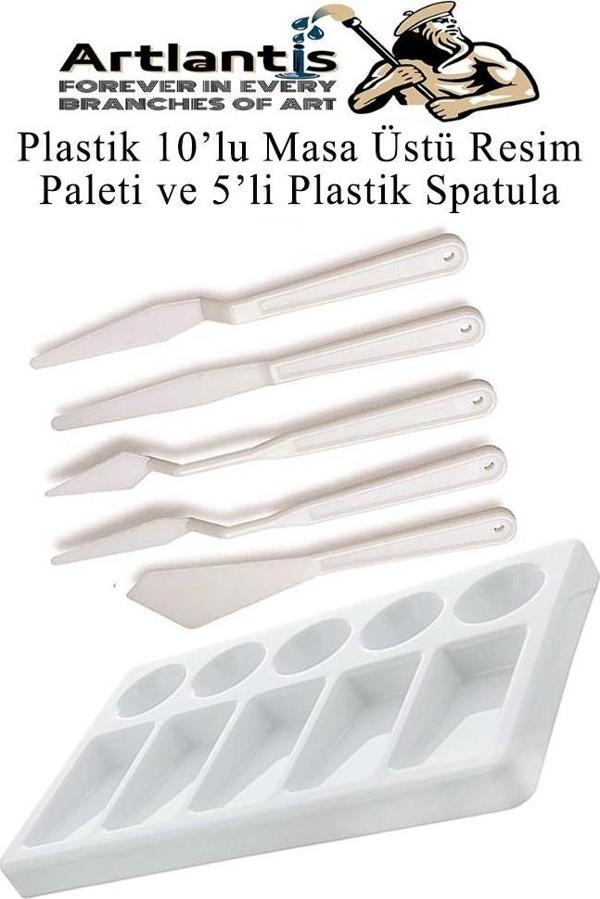 Plastik Masa Üstü 10 Hazneli Resim Paleti 5 li Plastik Spatula 1 Paket Ressam Paketi Sanatsal Esnek Plastik Palet Bıçağı - Image 1