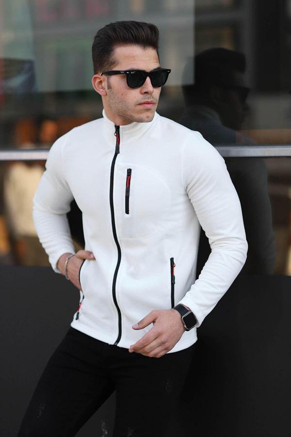 Kozik Erkek Polar Soğuya Dayanıklı Standart-fit 3 Cepli Tüylenme Yapmayan Erkek Polar Hırka Beyaz XL - Image 1