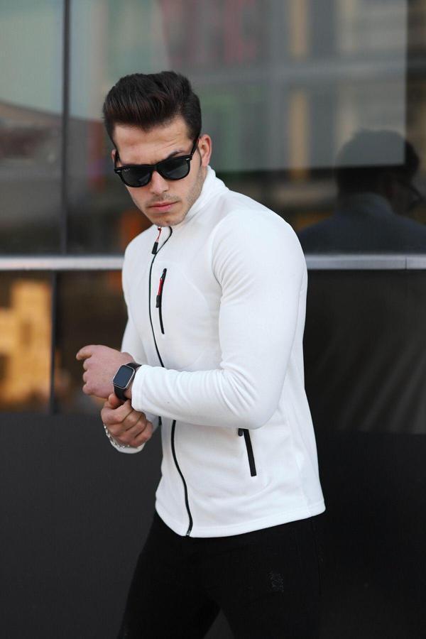 Kozik Erkek Siyah Polar Kışlık Kalın Tam Fermuar Pamuklu Kumaş Polar Ceket Beyaz XL - Image 1