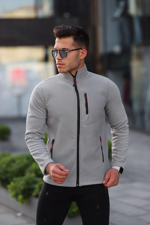 Kozik Boyalı Gri Shoftsell Polar Erkek Standart Kalıp Tam Fermuarlı 3 Çepli Polar Outdoor Boyalı Gri 2XL - Image 1