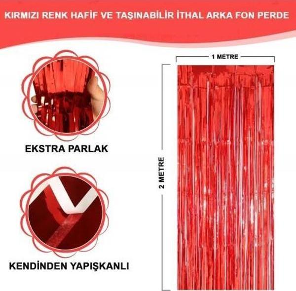 Kırmızı Metalize Parlak Saçaklı Perde - Image 1