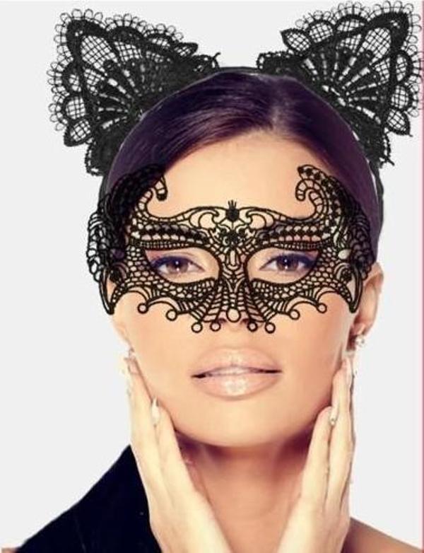 Siyah Renk Dantel Maske ve Dantel Kulak Taç Seti Yetişkin - Image 1