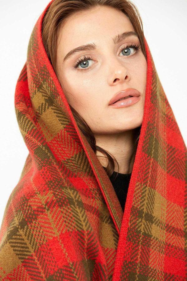 Desen Triko Kadın Üç Renkli Şal 22141 Mercan - Image 1