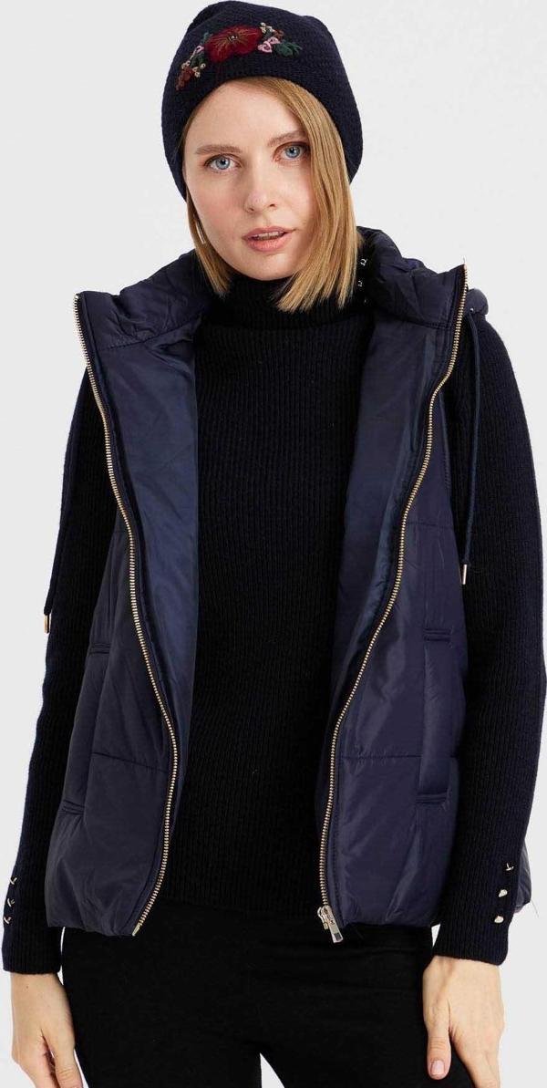 Desen Triko Kadın İşlemeli Yün Bere 22028 Koyu Lacivert - Image 1