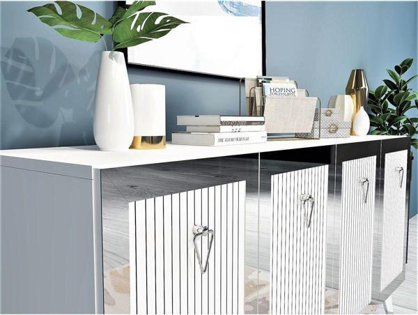 DemonteHome Baredh Lazer Desenli̇ Konsol Beyaz Gümüş - Image 1