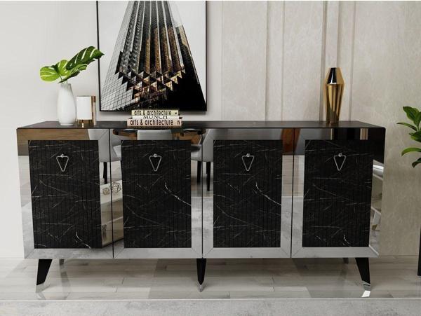 DemonteHome Baredh Lazer Desenli̇ Konsol Royalmermer Gümüş - Image 1