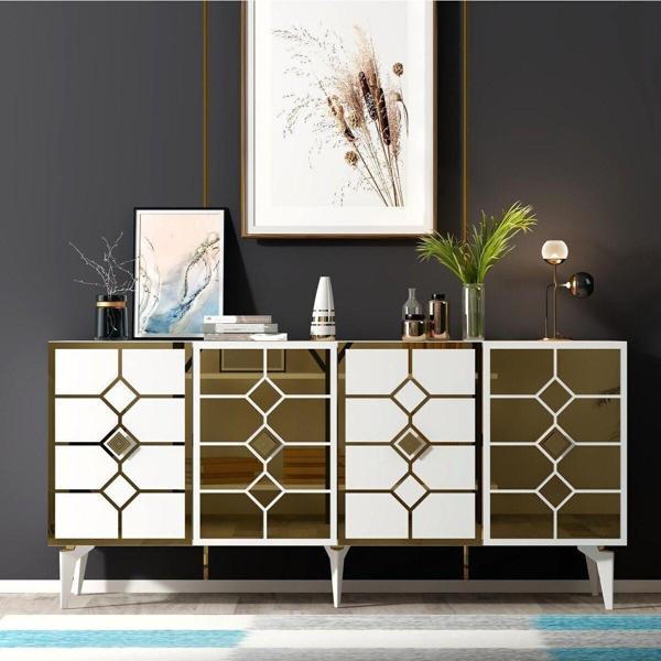 DEMONTE DECOR Irmaak Konsol Beyaz-Altin - Image 1
