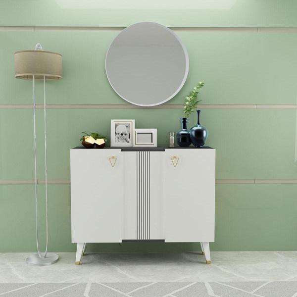 DemonteHome Honeydh Lazer Desenli Konsol Çok Amaçlı Royalmermer Beyaz - Image 1