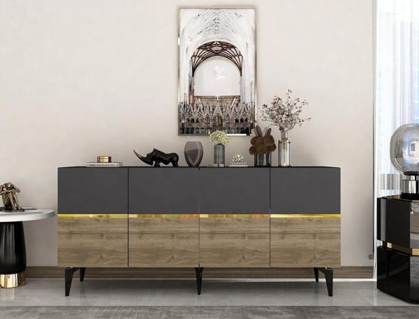DEMONTE DECOR Tedyy Lazer Kesimli Pleksi Detaylı Konsol Antrasit-Ceviz-Altın - Image 1