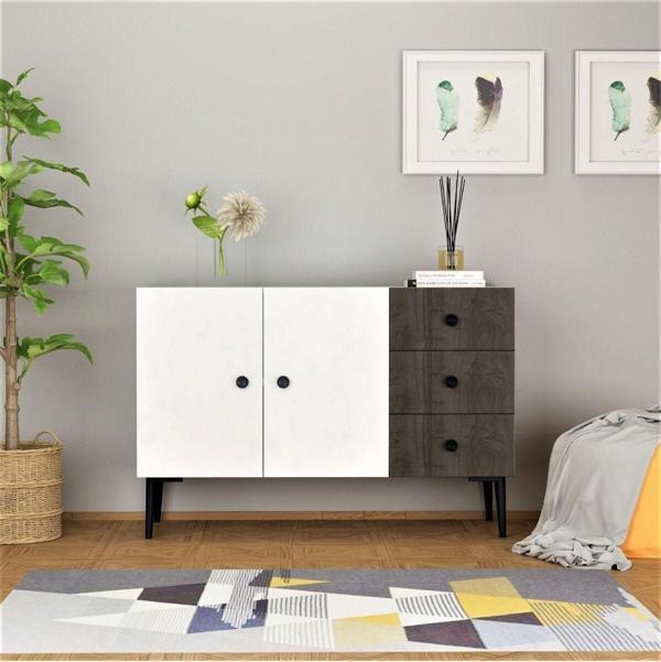 DemonteHome Avatardh 3 Kapaklı Raflı Konsol Beyaz Ceviz - Image 1