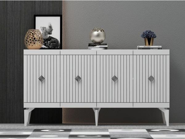 DemonteHome Mi̇dasdh 4 Kapakli Konsol Beyaz Gümüş - Image 1