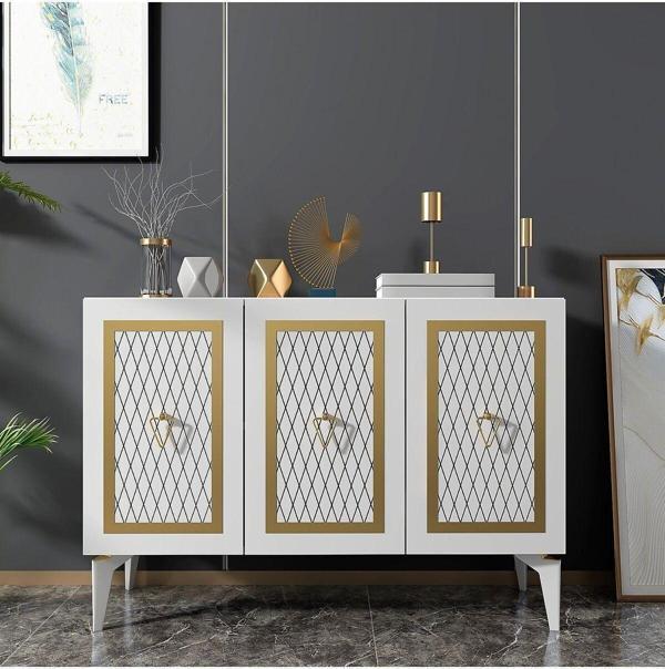 DemonteHome Katyadh 3 Kapaklı Lazer Desenli Konsol Beyaz Altın - Image 1