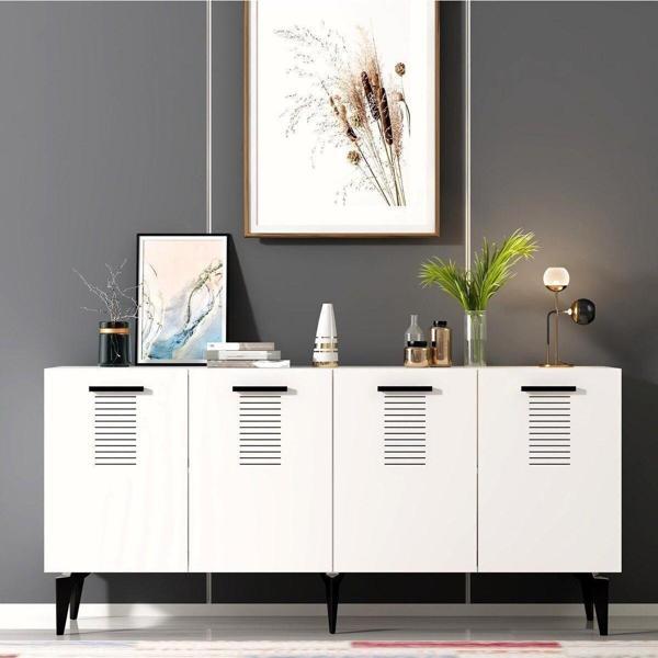 DEMONTE DECOR Asimodh 4 Kapaklı Konsol Safirmeşe Beyaz - Image 1