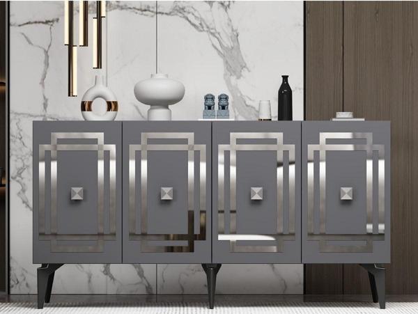 DEMONTE DECOR Lotus Konsol 4 Kapaklı Raflı Antrasit Gümüş - Image 1