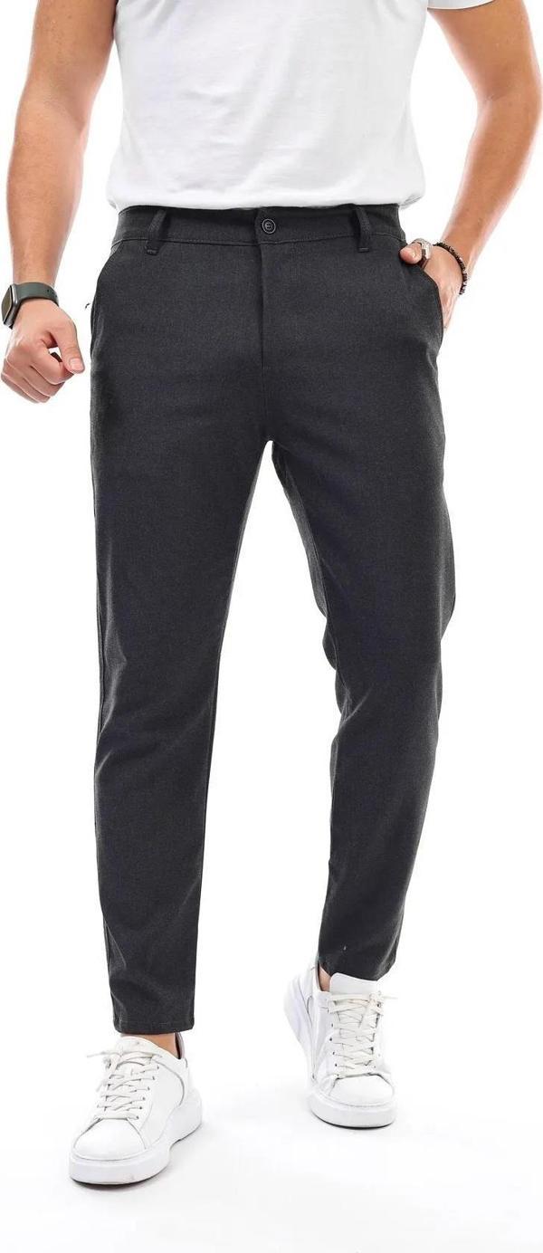 Erkek Füme Renk Düz Kesim Kaliteli Esnek Likralı Bilek Boy Kumaş Pantolon-7103 - Image 1