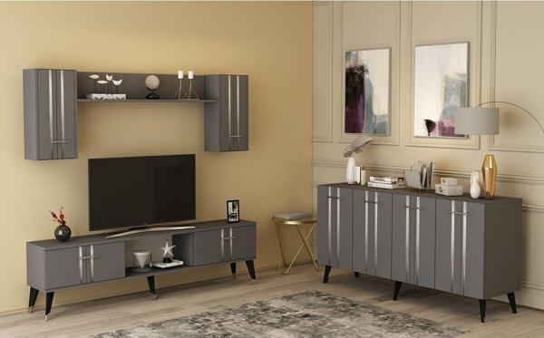 DemonteHome Aseldh Tv Üni̇tesi̇ Ve Konsol 2'Li̇ Salon Takimi Antrasi̇t-Gümüş - Image 1