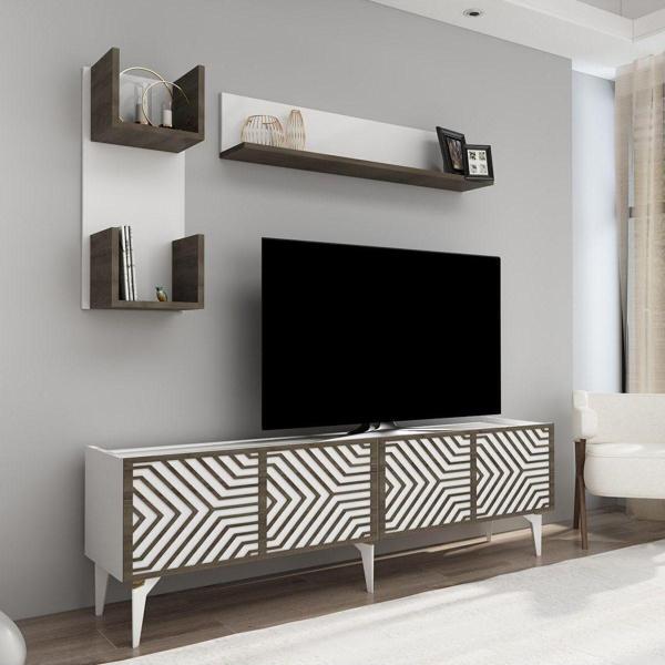 DemonteHome Merli̇ndh Tv Üni̇tesi̇ Takimi Beyaz-(Cevi̇z Desen) - Image 1