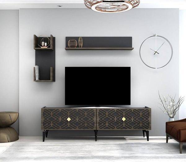 DemonteHome Rosedh Tv Üni̇tesi̇ Takimi Antrasi̇t-(Cevi̇z Desen) - Image 1