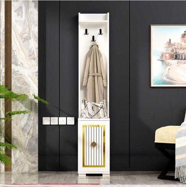 DEMONTE DECOR Norra ( E )1 Kapaklı Vestiyer Portmanto Ayakkabılık Beyaz Altın - Image 1