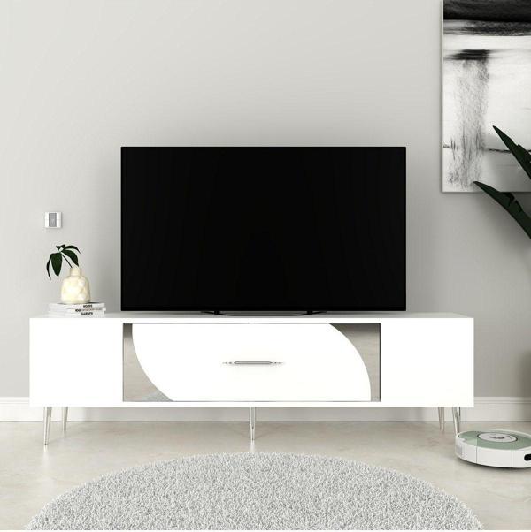 DemonteHome Dekop2 Tv Sehpasi Beyaz Gümüş - Image 1