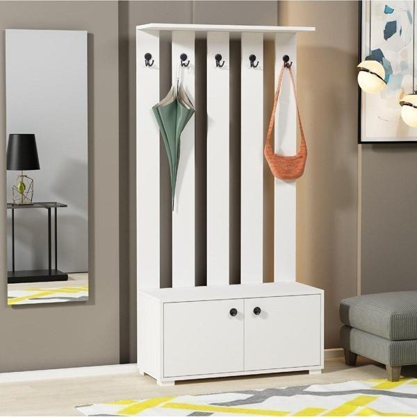 DemonteHome Feli̇çi̇tadh 2 Rafli 2 Kapakli Portmanto Beyaz - Image 1
