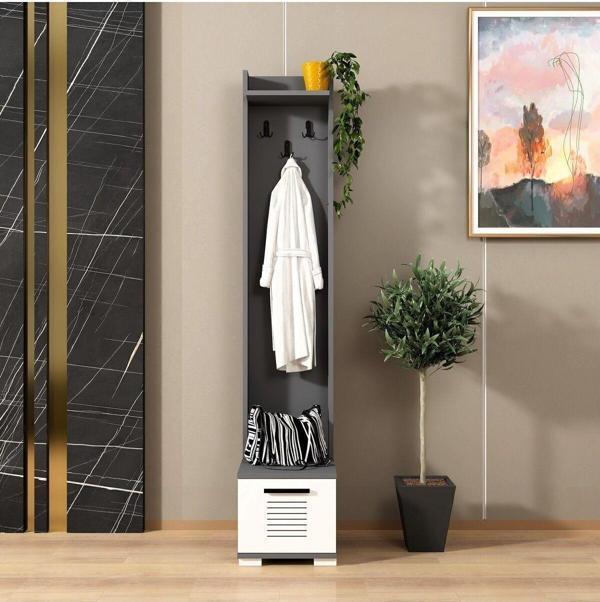 DEMONTE DECOR Asi̇mo D Portmanto Ve Ayakkabilik Antrasi̇t Beyaz - Image 1