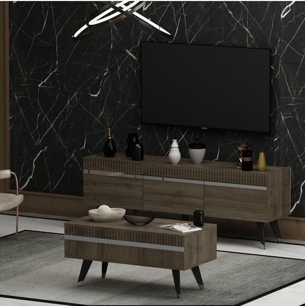 DemonteHome Defnedh Lazer Desenli̇ Orta Sehpa Cevi̇z Gümüş - Image 1