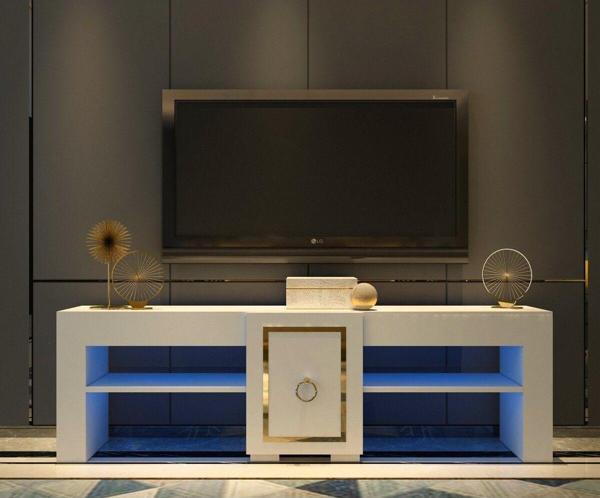 DemonteHome Ervadh Ledli Tv Sehpası (Alt Modül) Beyaz Altın - Image 1