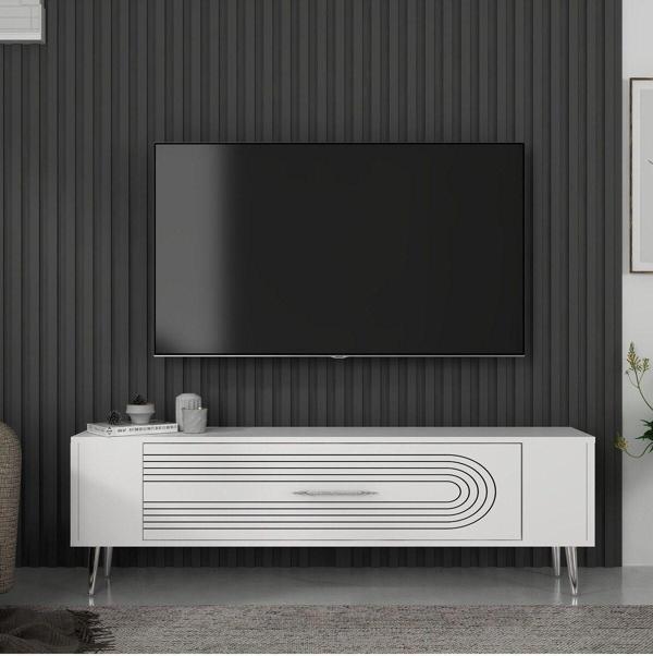 DemonteHome Retrol3Dh Tv Sehpasi Beyaz Gümüş - Image 1