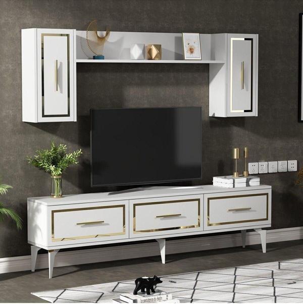DemonteHome Vanesadh Tv Ünitesi Takımı Beyaz Altın - Image 1