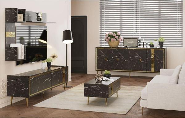 Demonte Home Bri̇cedh Tv Üni̇tesi̇,Konsol Ve Orta Sehpa 3'Lü Salon Takimi Royalmermer-Altin - Image 1