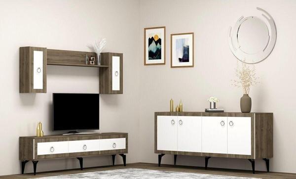 Demonte Home Selendh Tv Ünitesi Ve Konsol 2'Li Takımı Ceviz Beyaz - Image 1