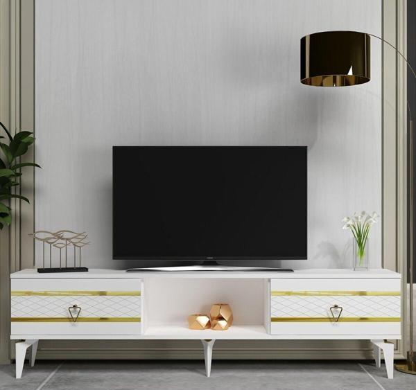 DemonteHome Pelindh Tv Sehpası Beyaz Altın - Image 1