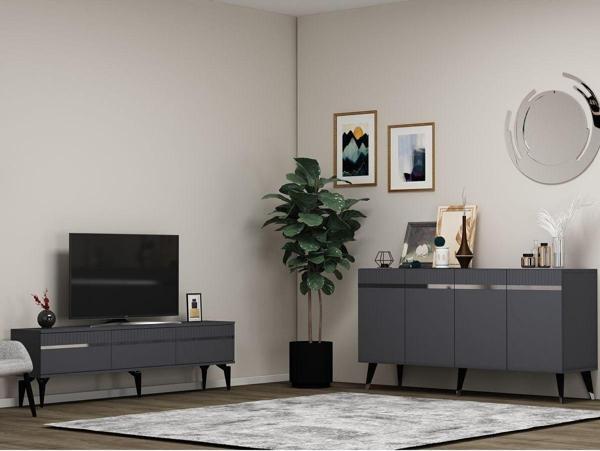 DemonteHome Defnedh Tv Sehpasi Ve Konsol 2'Li̇ Salon Takimi Antrasi̇t-Gümüş - Image 1