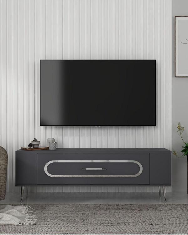 DemonteHome Retrop3Dh Tv Sehpasi Antrasi̇t Gümüş - Image 1