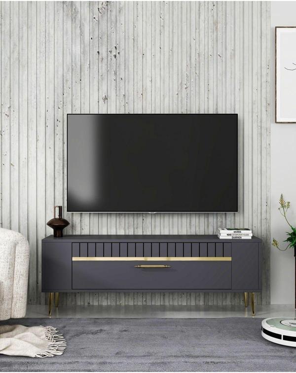 DemonteHome Retrolp1Dh Tv Sehpasi Antrasi̇T Altin - Image 1