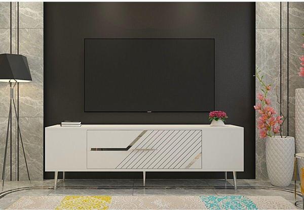DemonteHome Dekolp5Dh Tv Sehpasi Beyaz Gümüş - Image 1