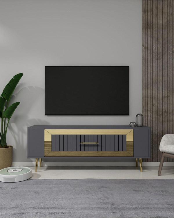 DemonteHome Retrolp3Dh Tv Sehpası Antrasit Altın - Image 1