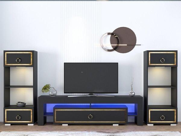 DemonteHome Lisadh Kitaplık Tv Sehpası Takımı Antrasit Altın - Image 1