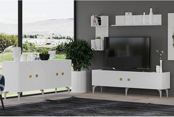 DemonteHome Owendh Tv Üni̇tesi̇,Konsol 2'Li̇ Salon Takimi Beyaz (Beyaz Desen) - Image 1