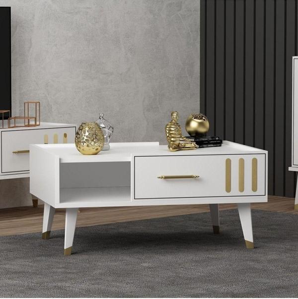DemonteHome Junesdh 90 Cm Orta Sehpa Beyaz - Image 1