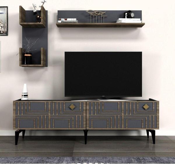 DemonteHome Pi̇nedh Tv Üni̇tesi̇ Takimi Antrasi̇t-(Cevi̇z Desen) - Image 1