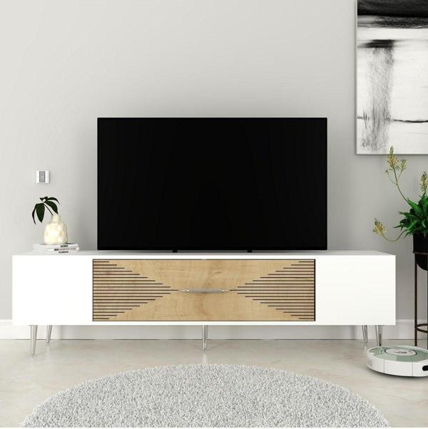 DemonteHome Dekol1Dh Tv Sehpasi Beyaz Safi̇rmeşe Gümüş - Image 1